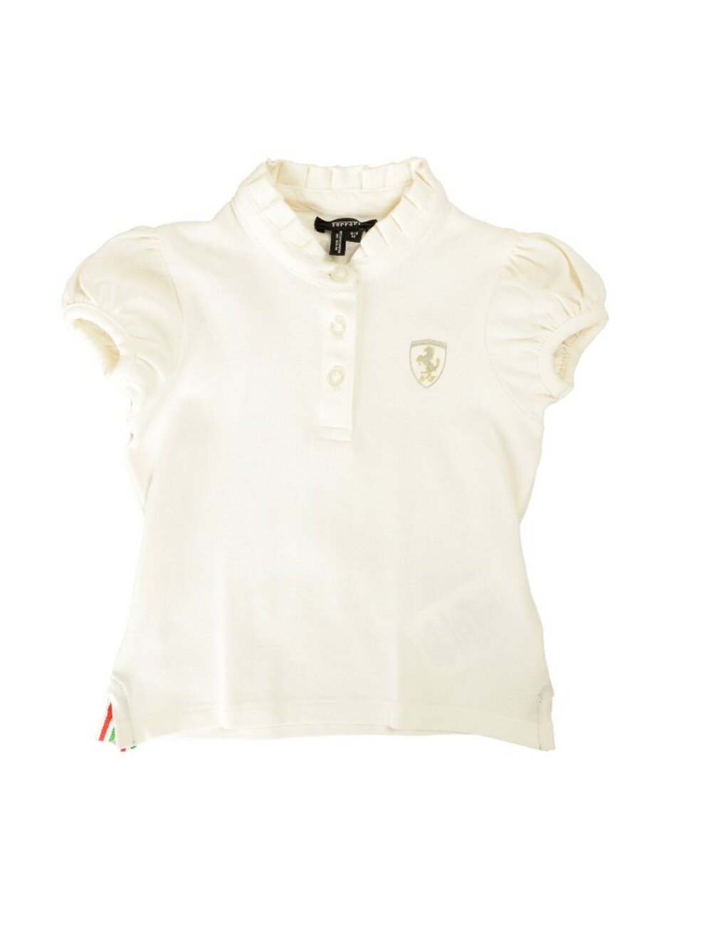 Scuderia Ferrari Girl White Logo Print Short Sleeve Polo Shirt sz 6/9 M